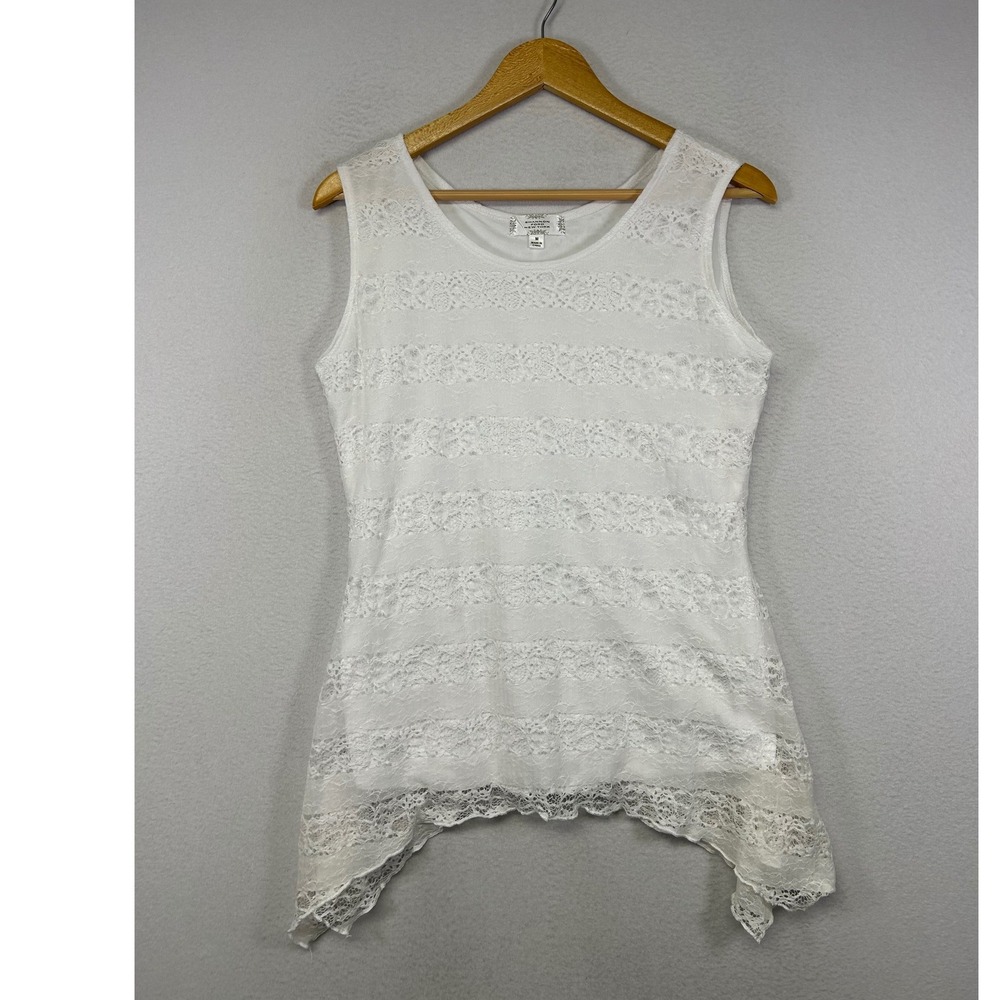 Boho Shannon Ford Womens M White Lace Layering Tank Top Sharkbite Hem